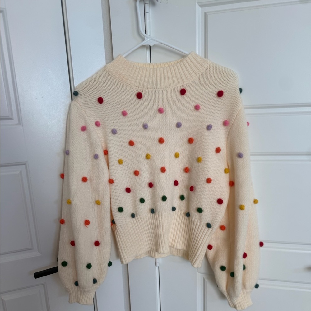 DAVI & DANI Cream Sweater with Colorful Dots